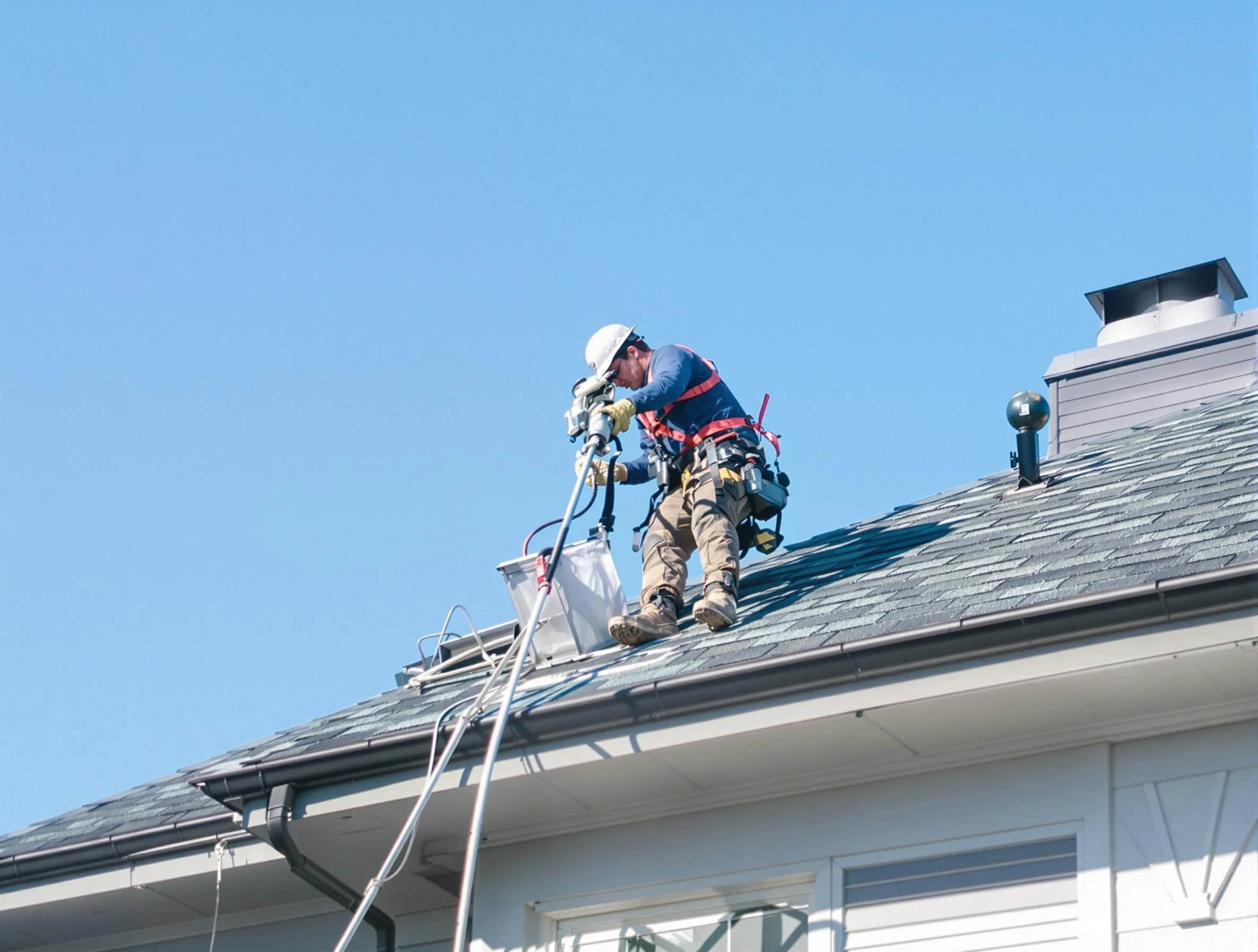 Bountiful Dryer Vent Cleaning certified technician cleaning a roof-mounted dryer vent system in Bountiful