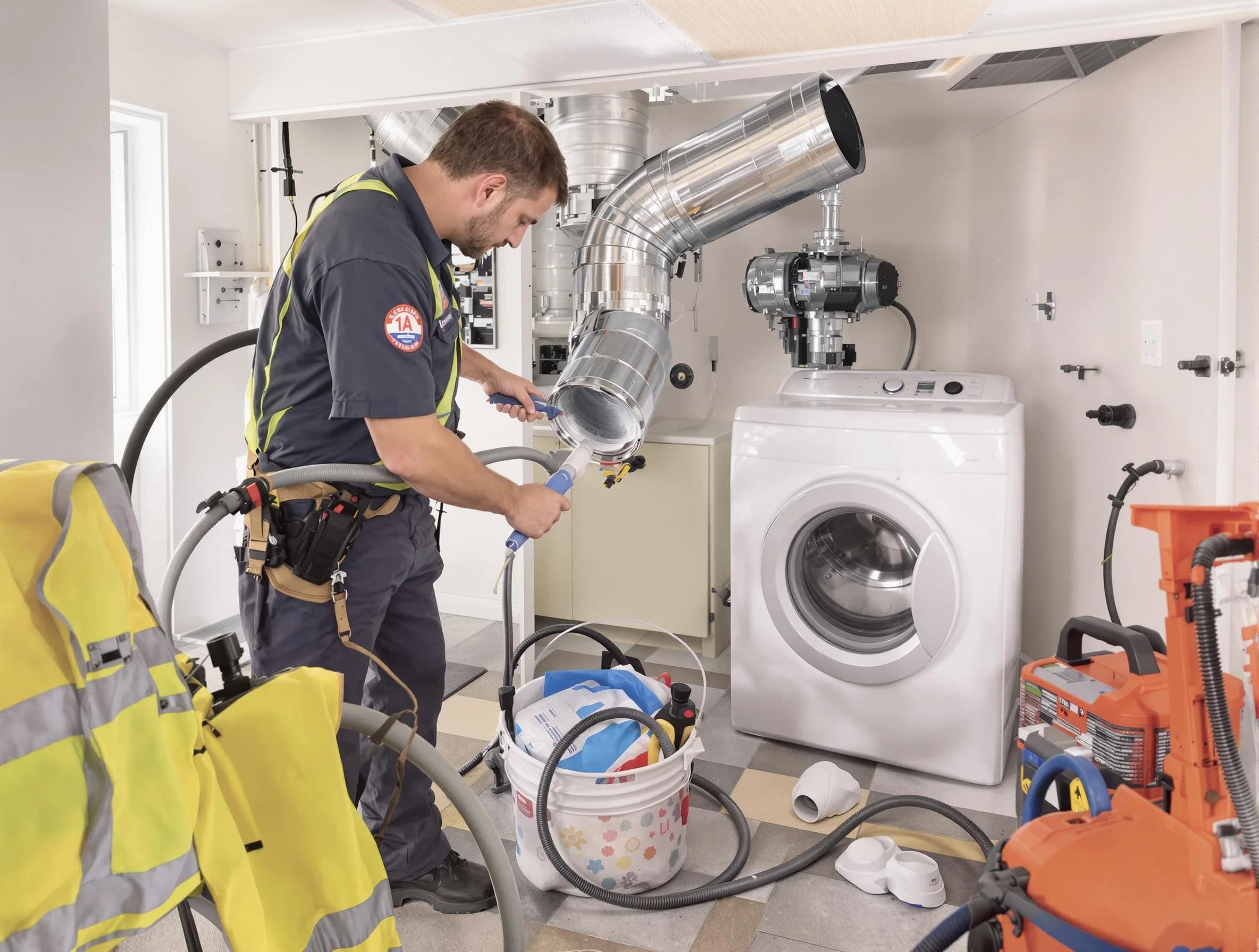 Bountiful Dryer Vent Cleaning technician using specialized equipment to clear severe dryer vent blockage in Bountiful