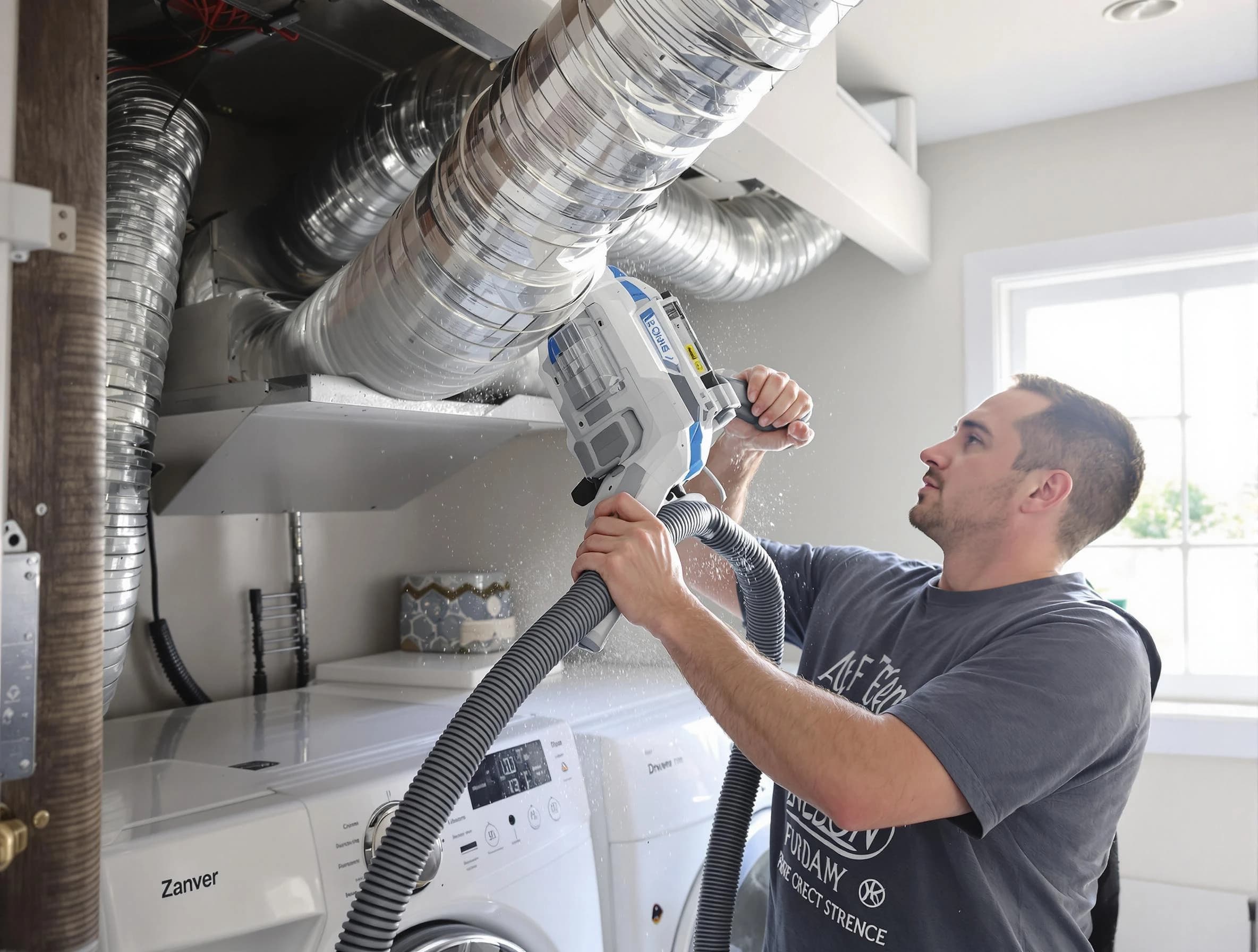 Bountiful Dryer Vent Cleaning specialist cleaning deep within a dryer vent duct system in Bountiful
